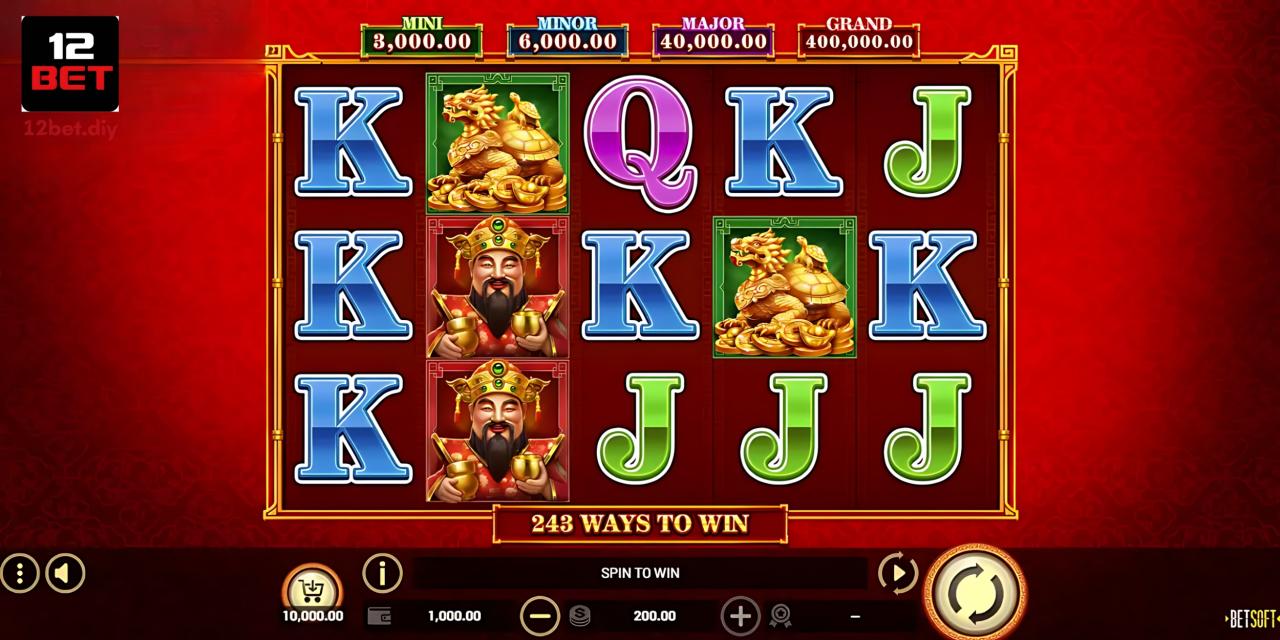 Caishen: God Of Fortune 12Bet - Truy Tìm Biểu Tượng Giá Trị 4 Biểu tượng Wild có giá trị cao