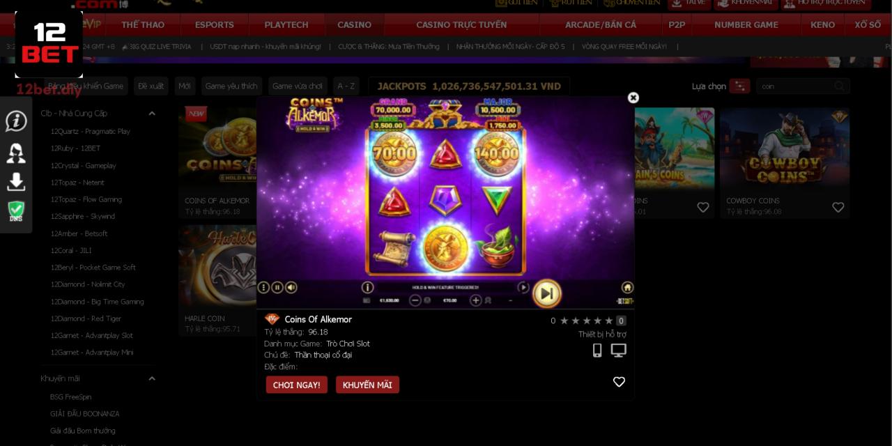 Coins Of Alkemor 12Bet - Quay Hũ Dễ, Trúng Jackpot Giá Trị 1 Giới thiệu tổng quan về trò chơi nổ hũ Coins of Alkemor