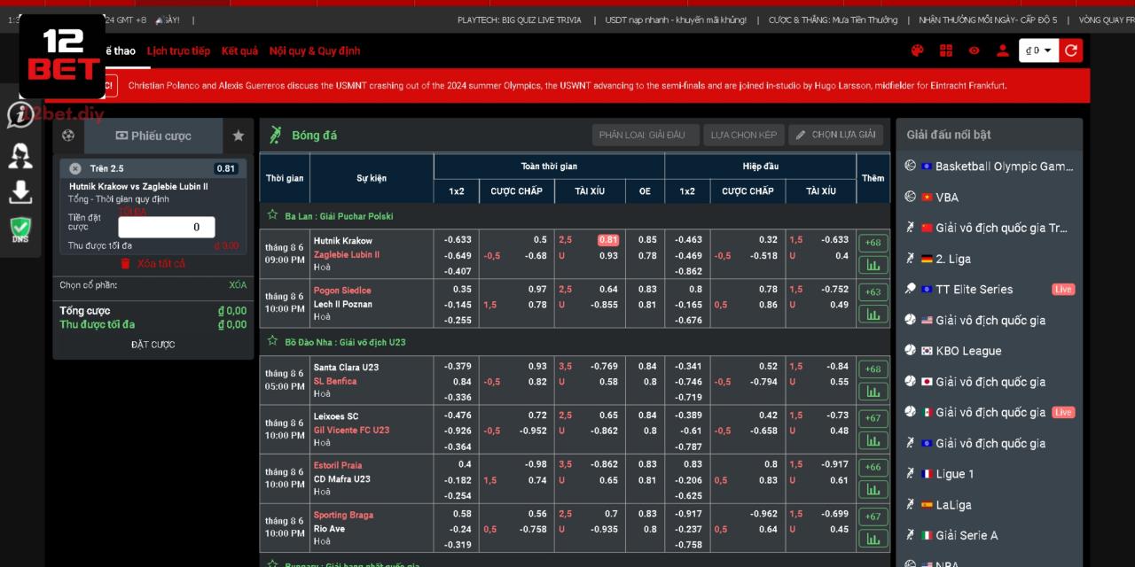 BR Thể Thao 12Bet - Cá Cược Thể Thao Với Kèo Cược Lớn 4 Kèo tài xỉu với mức cược đơn giản và dễ thắng